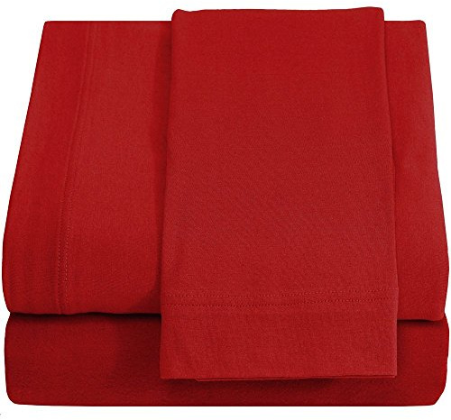 Twin XL Red Sheet Set - Knit Jersey 100% Cotton Hypoallergenic, Breathable & Cooling - Dorm Room, Hospital & Split King Bed Sheets - Comfy Sheets - Deep Pockets - Bed Sheets - Twin XL Sheets (Red)