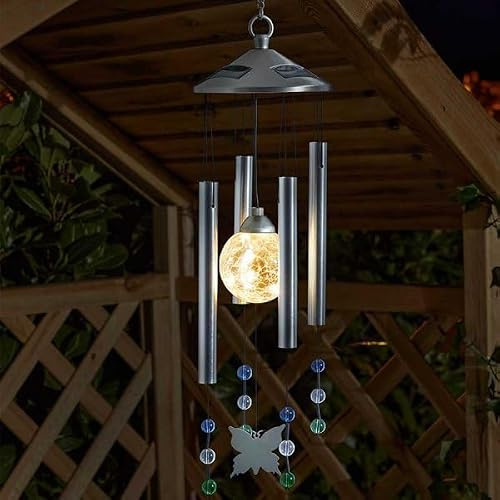 Garden Mile Crystal Butterfly Solar Wind Chimes For Gardens Hanging Solar Light Wind Chimes Garden Ornament Outdoors Gardens Lights Windchimes