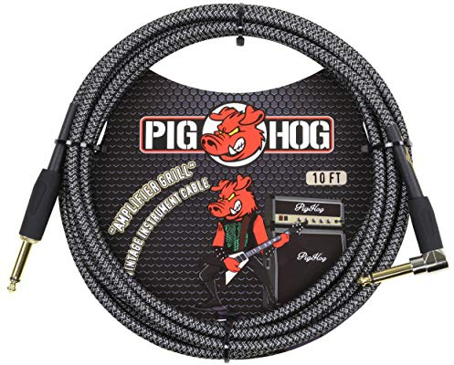 Grissvin PCH10AGR rätvinklig 1/4 tum till 1/4 tum förstärkare grill gitarrinstrumentkabel, 10 fot