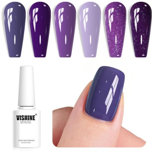 Vishine - Set di 6 smalti gel semi-permanenti per unghie, per lampada UV o LED, collezione classica, 8 ml, colore: Viola