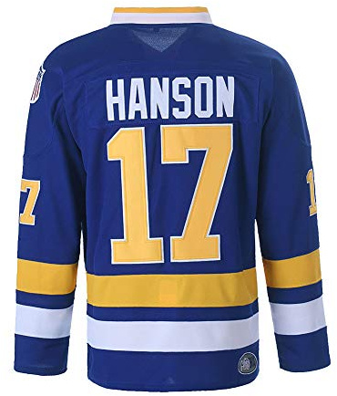 Hanson Brothers Charlestown Chiefs 16 Jack 17 Steve 18 Jeff Slap Shot Movie Ice Hockey Jersey - Blue - Medium