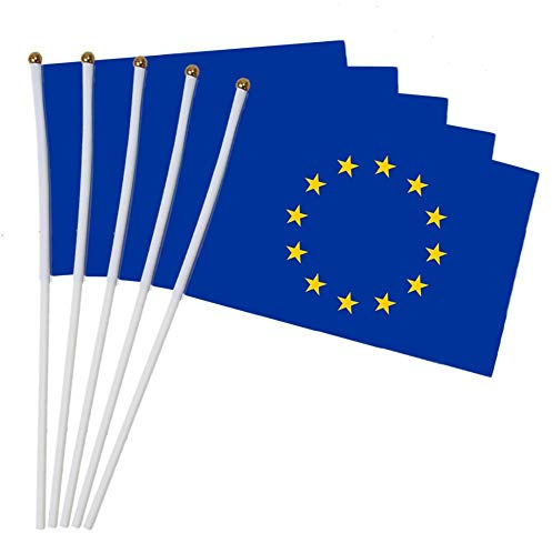 Drapeau 10pcs Union Européenne Main Drapeau De Ondulation Drapeau De L' Polyester Bureau National Car Euro Drapeaux Main Held (14x21cm) De