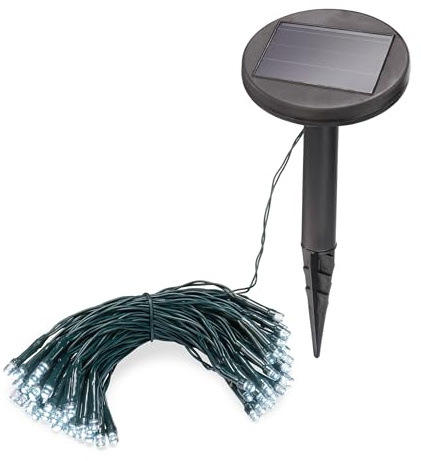Esotec Solar Lichterkette Outdoor LED Gartenbeleuchtung, 60 LEDs 102167 | Solarlichterkette mit 60 kaltweißen LEDs, 8m Gesamtkabellänge, 6m beleuchtet, Dauer- & Blinklicht, bis 10 Std. Leuchtdauer