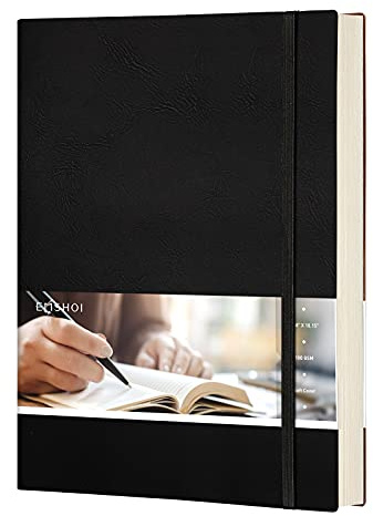 EMSHOI Composition Notebooks College Ruled - Soft Cover Leather Thick Journal, B5 Large Notebook, with Free Sticky Notes, 204 Numbered Pages,100gsm Lined Paper, for Writers Students, 7.5x10- Black