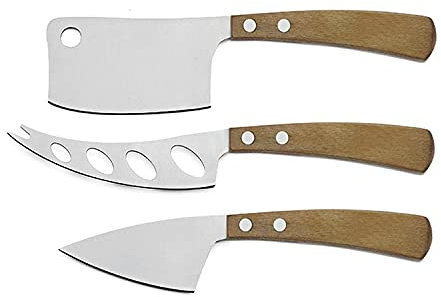 LATTE VIVO Conjunto de cuchillos de acero con mango de madera clara - Producción artesanal - Cuchillas para quesos blandos, duros y desmenuzables - Mango con forma - Caja de regalo en forma de libro