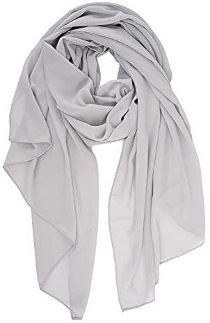 YOUR SMILE for Women Lightweight Breathable Solid Color Soft Chiffon Long Fashion Scarves Sunscreen Shawls (Light Grey)