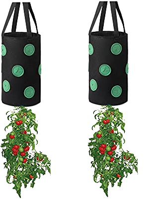 Namvo 2 Pack 3 Gallon Strawberry Planting Growing Bags, Hanging Strawberry Planter Basket, Multifunction Vegetable Strawberry Plant Grow Bags for Garden Strawberries Herbs Flowers Black