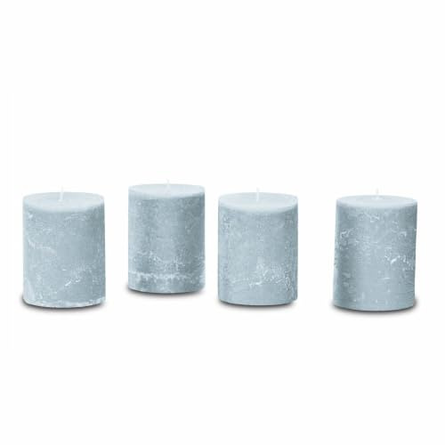 Loberon Kerze 4er Set Virrans - graublau | Handgearbeitete Echtwachskerzen, Durchgefärbt, Lange Brenndauer, Adventskerzen, Adventskranz, Stumpenkerzen, Paraffinwachs