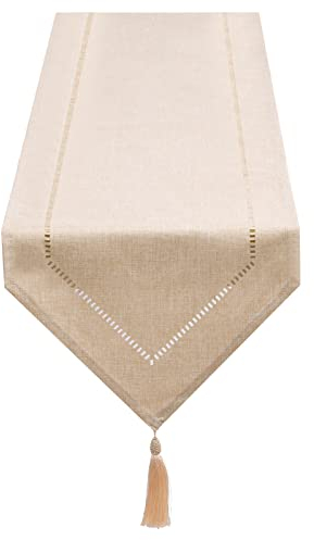 SANLEHAUSE Camino de Mesa Lino Blanco Crema Beige 32 x 180 cm, Camino de Mesa, Liso, Moderno, Camino de Mesa de Fácil Cuidado para Mesa de Comedor, Mesa de café, Restaurante, Decoración
