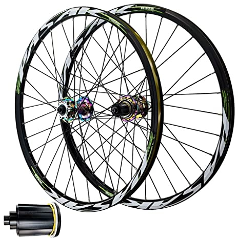 DYSY 24 Zoll MTB Fahrrad Laufradsatz 26 27,5 29 Zoll, Doppelwandig Aluminiumlegierung Hybrid/Berg Fahrradfelge Scheibenbremse 2150g Für 7-12 Speed (Farbe : Green, Size : 26 inch)