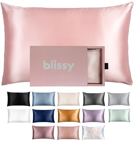 Blissy Silk Pillowcase - 100% Pure Mulberry Silk - 22 Momme 6A High-Grade Fibers - Silk Pillow Cover for Hair & Skin - Regular, Queen & King with Hidden Zipper (Queen, Pink)