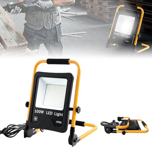 ACXIN LED Baustrahler inkl. Standgestell, 100W 8500LM LED Fluter Floodlight mit 3M Kabel und Wasserdicht IP66 für Garage, Garten, Sportplatz, Baustelle, Wasserdicht IP66, 100W Kaltweiß