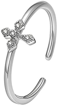 Gilieyer Kreuz Ringe, Christliche Ringe Offener Verstellbar Inspirierende Ringe Jesus Kreuz Ring Bibel Kreuz Schmuck für Damen Herren (Cross Silber)