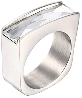 Gualiy Ringe für Damen Edelstahl, Silberring Damen mit Rechteck Glas Ring Größe 60 (19.1)