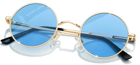 KANASTAL Retro Rund Sonnenbrille Herren Damen Hellblau
