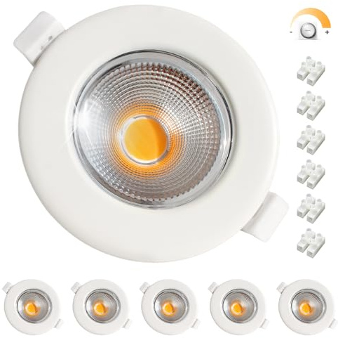 Wondlumi 6er LED Einbaustrahler Dimmbar 7W 2700K COB Ø65-88mm Weiß IP44 | Deckenleuchte Warmweiß 600LM 60° Abstrahlwinkel Deckenspots 230V Rund Einbauleuchten für Wohnzimmer Schlafzimmer Bad Büro