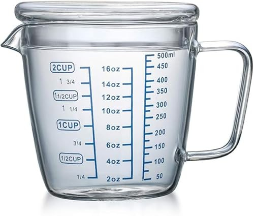 JNGUOSICN Measuring Jugs with Glass Lid, 250ml / 500ml Heat Resisting Cup Clear Scale, Mixing Jug for Microwave Milk Coffee Tea Shot Measure Mug Home Kitchen Baking