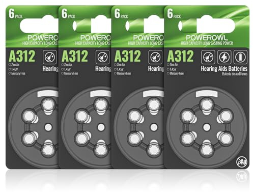 POWEROWL Hörgerätebatterien 312, Hochleistungszelle 24 Stück, langlebige Typ 312 Batterien für Hörgeräte