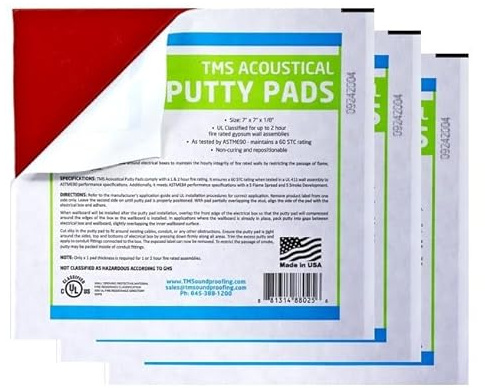 Acoustical Putty Pads - Moldable Soundproofing Pad - Fire Stop for Electrical Boxes Outlet Putty Pad, Highest UL and STC Rating - Size 7 x 7 - Pack of 3 Putty Pads - Made in USA