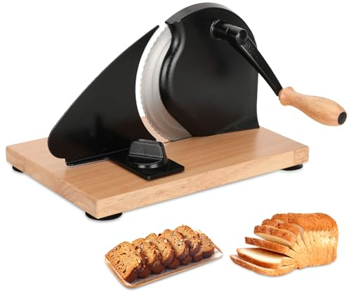 Manual Bread Slicer for Sourdough & Crusty Artisan Breads | Adjustable Thickness Stainless Steel Blade, Hand Crank Even Slicing for Home Bakeries & Commercial