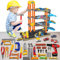 Koolbitz Kids 4 Storey Car Parking Lot with 37pcs Toolsets Parking Garage Pretend Play Toy for Children Fun Play Ramps Car Lift and Cars for Boy & Girls Indoor Floor Game Toy