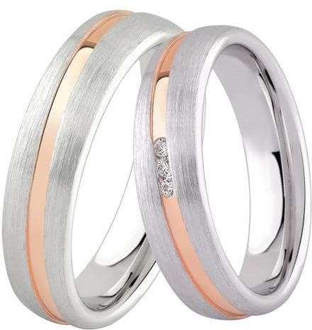 DOOSTI Ehering/Trauring/Partnerring Bicolor - Silber 925/- Silber Ring - Rosegold hochwertiger Bicolor Silberring - Damen und Herren Variante - Mit Gratis Wunschgravur (Ring mit Stein, 58)