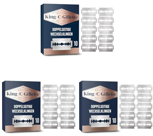 King C. Gillette Double Edge Safety Razor Blades; Doppelklingen für Rasierhobel für Männer, 10 Rasierklingen, Gillette's beste platinbeschichtete Klingen aus Edelstahl (Packung mit 3)