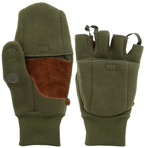 K & S Handwärmer Winter Handschuhe Fingerlos Fäustling Fleece Oliv Grün Damen Herren (Oliv Grün, L)