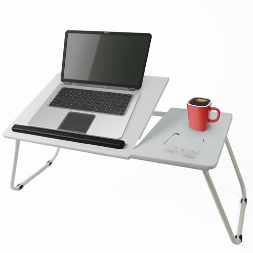 DIVCHI Laptop Schreibtisch, Laptop Betttisch mit klappbaren Beinen, Lesehalter Notebook Ständer Frühstück Bett Tablett Buchhalter für Sofa, Bett, Terrasse, Balkon (Weiß)