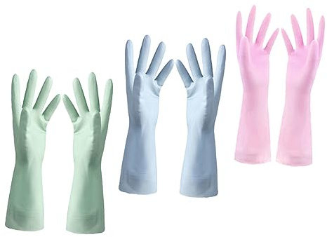 WATIIFUFU 3pairs Rubber Gloves for Dishwashing Kitchen Gloves Thin Lightweight for Cleaning No Odor Random
