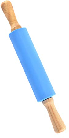 Rouleau à pâtisserie en silicone 38 cm, surface de rouleau à pâtisserie, manche en bois, boulettes, fabrication de pâte, accessoires de cuisson pour adultes de cuisine (bleu)