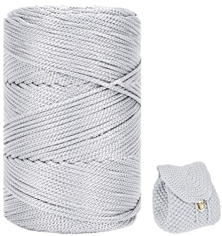 Polyester Garn 3mm X 225m，Makramee Garn 3mm，Makramee Band，Polypropylene Yarn，Geflochten Makramee Schnur Farbig，garn Zum Häkeln Für Stricken，Dekoration DIY Handwerk (Silber)