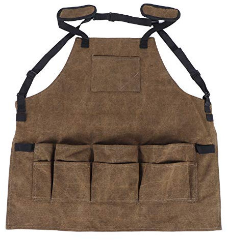DriKou Delantales para cocinar, Delantales de jardín para hombres Multi bolsillo Lona Electricista Hebilla ajustable, Delantales de trabajo para hombres Mujeres al aire libre Hogar