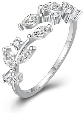 MASOP Ringe Zweig Sterling Silber 925 Blatt Ringe Offener mit AAA Zirkonia Verstellbar Kleine Geschenke für Damen Frauen Freundin Schwester Mutter