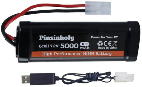 Pinsinholy 7.2V 5000mAh NiMH Rechargeable Battery Compatible with Tamiya Connector for RC Car RC Truck Compatibility with Associated Tamiya HPI Losi Kyosho Hobby Models