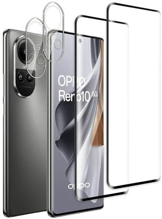 QZJinch 2+2 Pezzi Pellicola Vetro Temperato per OPPO Reno10 5G,2 Pezzi Pellicola Protettiva e 2 Pezzi Pellicola Fotocamera,3D Copertura Totale,Ultra HD,Senza Bolle,Anti-Graffio,Durezza 9H