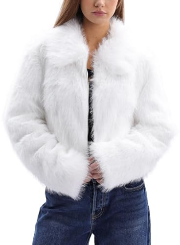 Amazhiyu Manteau en fourrure synthétique pour femme, veste en fourrure synthétique, manteau court en peluche, manteau d'hiver, manteau en fausse fourrure avec fermeture éclair et poches, L