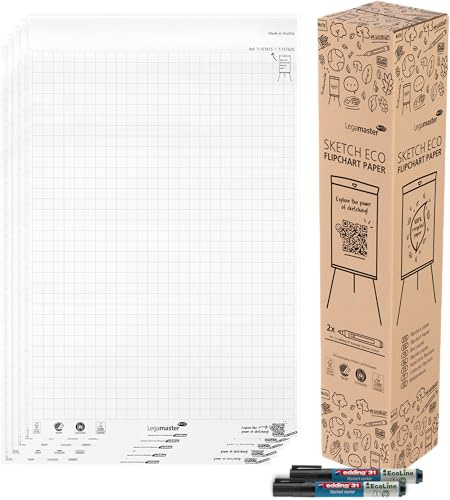 Legamaster SKETCH ECO Flipchart Papierblock kariert, 5x 20 Blatt, inkl. 2 edding 31 EcoLine Flipchart-Marker