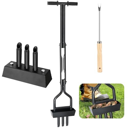 Aireador Cesped, 110cm Aireador Cesped Escarificador Cesped Manual, Aireador de Césped de Jardinería, Escarificador Cesped Manual para airear césped, Suelos con 3 Clavos de Acero Macizo de 10CM