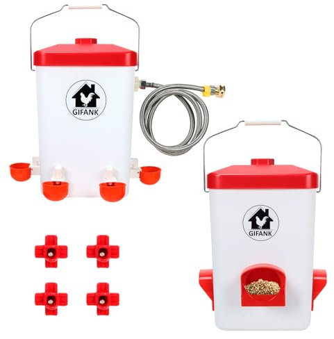 Hühnerfutterstation und Hühnerbewässerungs-Set, automatischer Hühner-Futterspender zum Aufhängen, für Geflügel, Hühnerfutterstation, 1,9 l, mit Bewässerungsnippeln und Futteröffnungen,