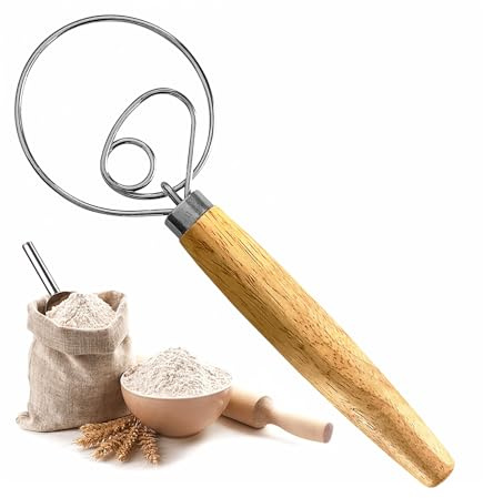 LAYBA Dänischer Teigbesen, Backhelfer für Brotteig, Sauerteig, Hefeteig, Kuchen- und Pfannkuchenteig, Küchenzubehör für Hobbybäcker, Brot, Pizza, Kuchen und Teigverarbeitung