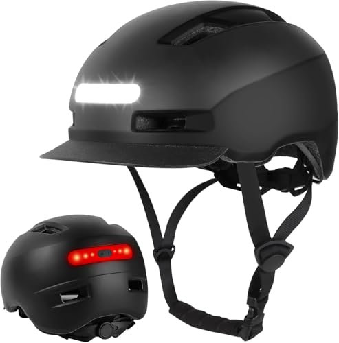 Shinmax Fahrradhelm Herren Damen, Helm Fahrrad mit USB Licht 5 Modi Fahrradhelm mit Visier, Mountainbike Helm Rennradhelm Erwachsen für Scooter Urban Pendler Black XL