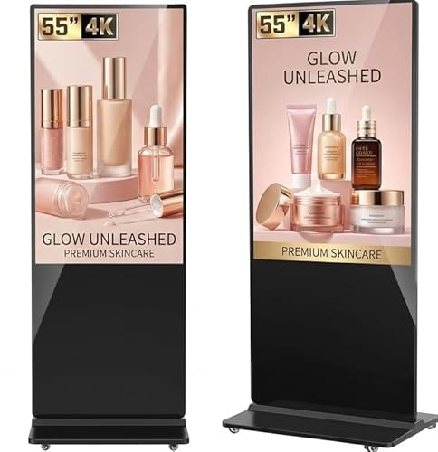 YCKJNB 55 Zoll Digitaler Kundenstopper, 4K LCD IPS Digitales Werbedisplay mit Android OS, USB/HDMI/WiFi, Advertising Display mit Rollen, Digital Signage Display für Einzelhandel Gastronomie Geschäft