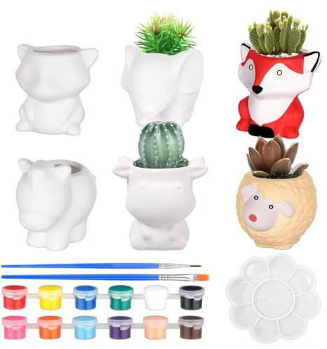 Pottery Painting Kit - 6 Pcs Paint Your Own Ceramic Planter Set, DIY Pottery Kit for Kids & Adults, Paintable Succulent Plant Pots, Creative Arts & Crafts Kit, Fun Indoor Activity & Unique Home Decor