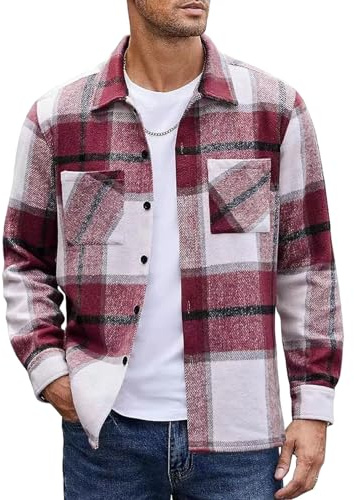 MakingDa Chemise en flanelle à manches longues pour homme - Chaude et épaisse - Chemise à carreaux boutonnée - Chemise d'hiver décontractée avec poches, Rouge, 4XL