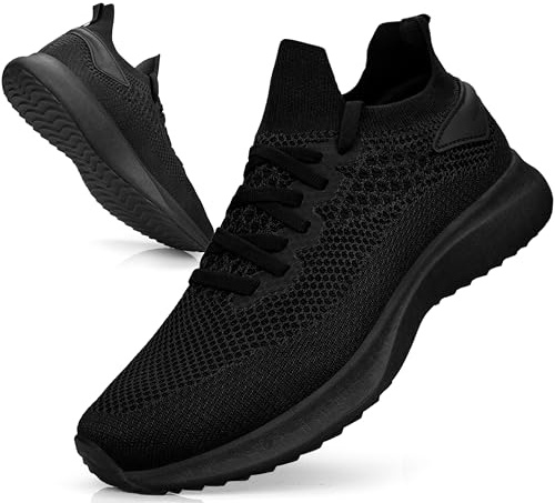 Giniros Trainers Mens Running Shoes Mesh Slip On Lightweight Walking Shoes Athletic Gym Fitness Training Sneakers Breathable Jogging Tennis Shoes Outdoor Black 6UK