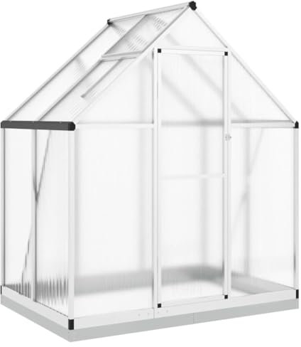 Aluminium & Polycarbonat Gartengewächshaus für Outdoor Gemüse Sämlingshaus mit Fenster & Tür Winter Pflanzenschutz Zelt Silber 169x114x202cm