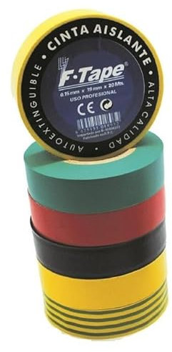 Cinta aislante 10x19mm color tierra, resistente a la humedad y alta tensión, ideal para aislamiento eléctrico y reparaciones.