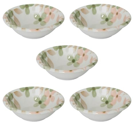 Starry Mart M-Mode Aquarelle Japanese Ceramic Bowl Set (Set of 5) – Elegant Watercolor Design | Ø17cm x H5.5cm | Microwave & Dishwasher Safe | Made in Japan (Green)