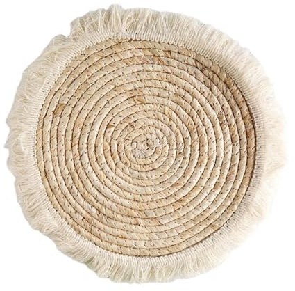 HYQFSAD Decoración de pared bohemia: tapiz circular de yute y hojas de maíz tejido a mano con borlas, ideal for sala de estar, dormitorio y decoración bohemia.(Diameter 30cm)